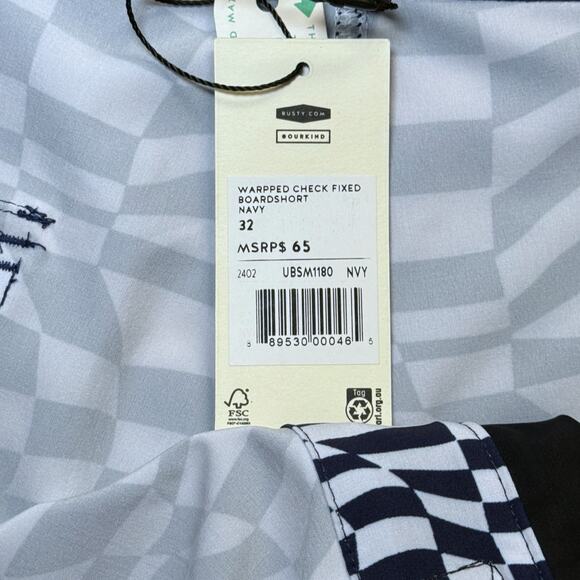 Rusty USA Warped Check Boardshorts Navy Size 32 NWT $65 MSRP - Picture 5 of 9